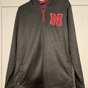 Nebraska Husker Men's Gray Hoodie with Red N Logo